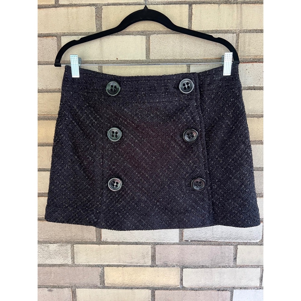 Express Design Studio Black Navy Metallic Tweed Button Accent Mini Skirt Size 8